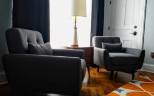 Mid century style seating with lamp